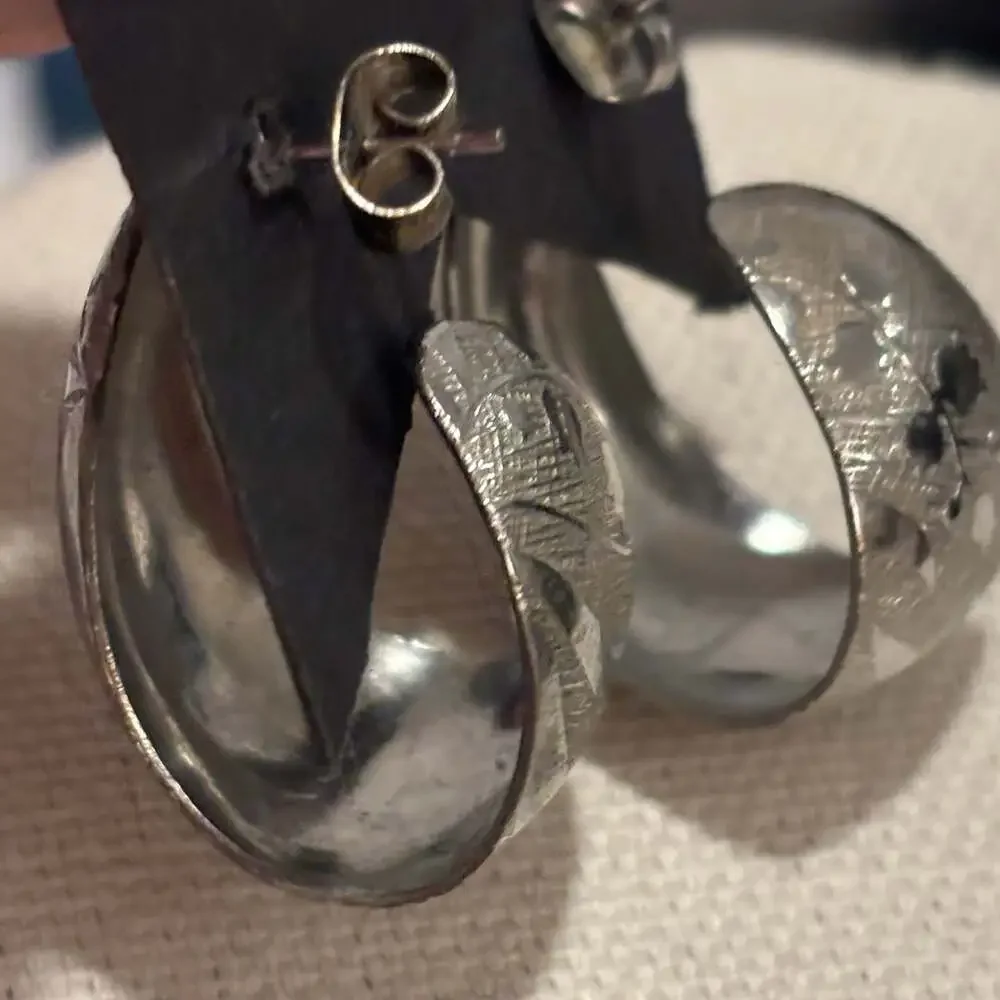 Vintage Textured Half-Circle Dome Pierced Hoop Earrings